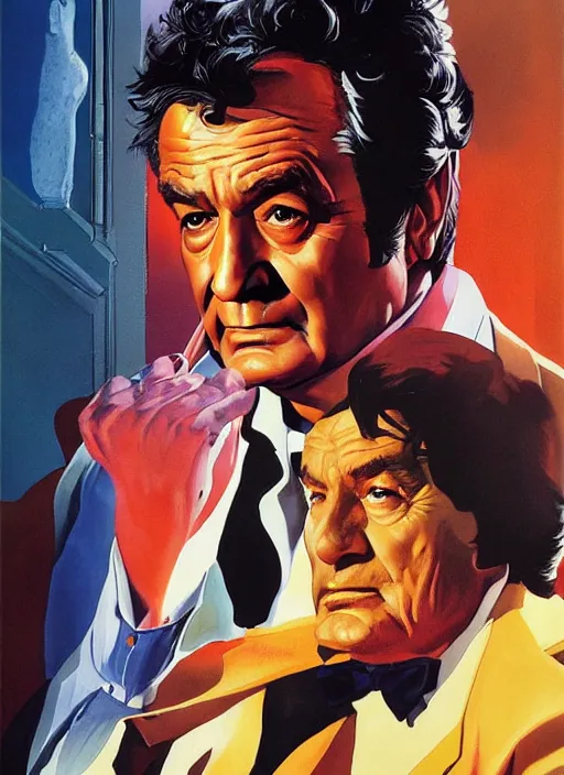 Prompt: a painting of columbo, poster art by alex ross, featured on cgsociety, neogeo, official art, movie poster, poster art