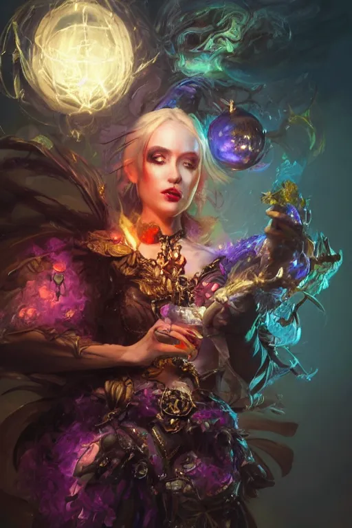 Prompt: face closeup of beautiful girl necromancer, witch - doctor covered with velvet exploding into crystals, angels, 3 d render, hyper realistic detailed portrait, holding crystal ball, ruan jia, wlop. scifi, fantasy, hyper detailed, octane render, concept art, peter mohrbacher