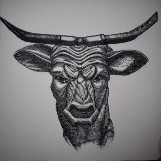 Image similar to a crosshatch minotaur.