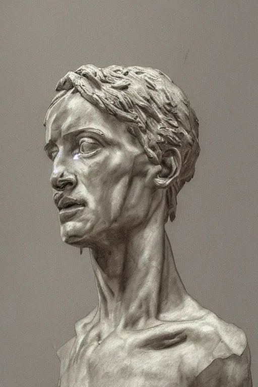 Prompt: a sculpture of a michelangelo's angel bust, very detailed charcoal portrait by frank auerbach