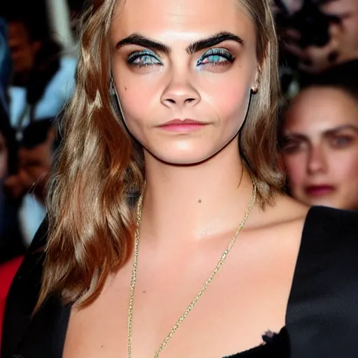 Prompt: Cara Delevingne with tiny eyebrows