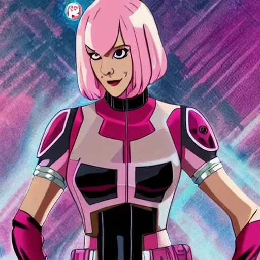 Image similar to A still of Gwenpool in Deadpool 3 (2023), no mask, blonde hair with pink highlights