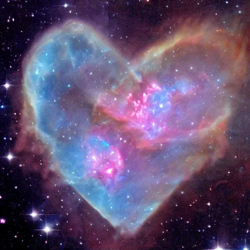 Prompt: a nebula in the shape of a heart, hubble