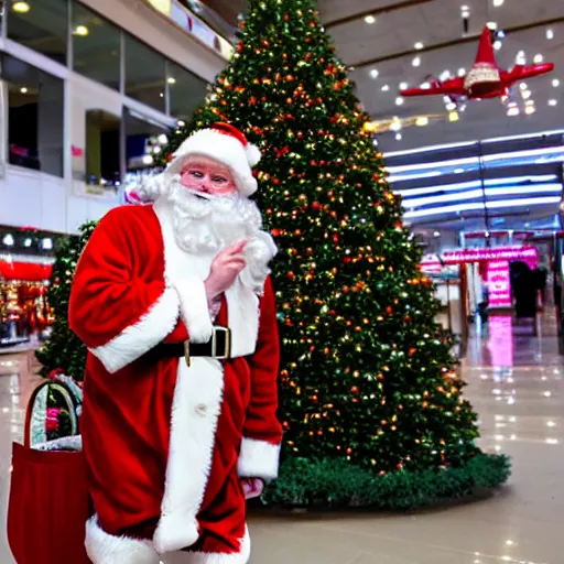 Prompt: Santa shopping in a mall