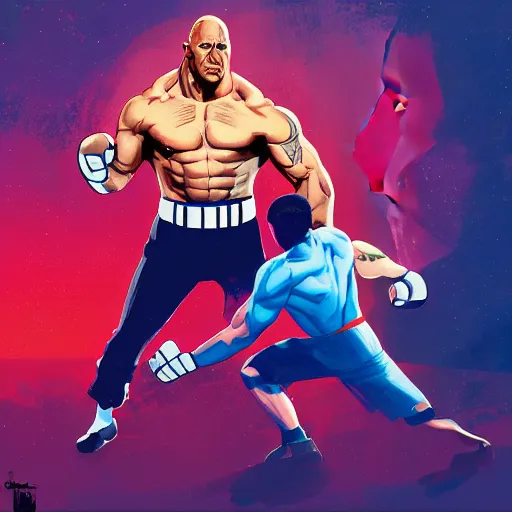 Image similar to dwayne johnson boxing with evil obama, digital painting, artstation, ristan eaton, victo ngai, artgerm, rhads, ross draws, anime styled