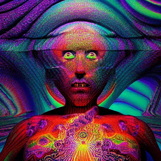 Image similar to a psychedelic 3 d octane render of a dmt trippy jonathan solter, hyperrealistic, dramatic lighting, 8 k, unreal engine