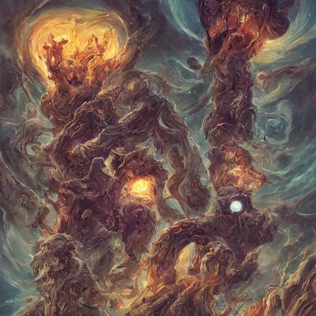 Image similar to cosmic revelations upon ancient ancestors, trending on ArtStation