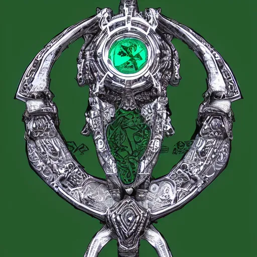 Image similar to an ancient white bone and emerald gemstone relic, intricate engraving, concept art style