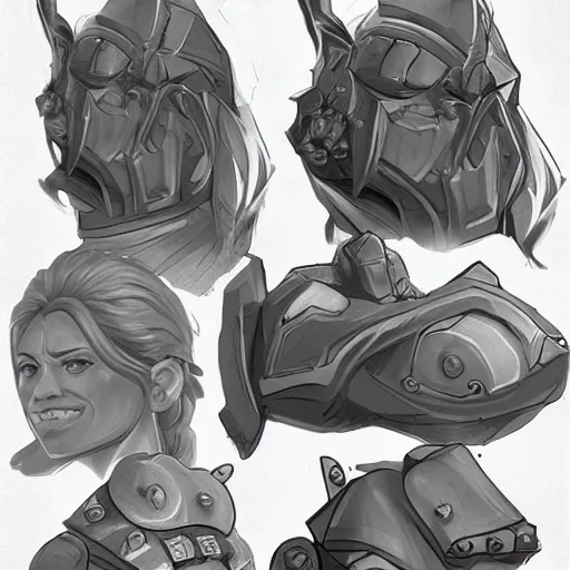 Prompt: game asset sheet, how to sketch face close up feature overlay