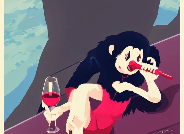 Image similar to cute monkey drinking wine. clean cel shaded vector art. behance hd by lois van baarle, artgerm, helen huang, by makoto shinkai and ilya kuvshinov, rossdraws, illustration, art by ilya kuvshinov