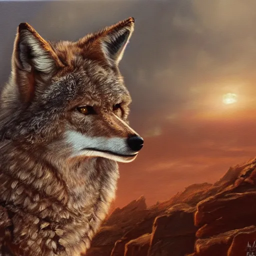 Image similar to coyote, elden ring boss, matte painting, detailed, elden ring, oil on canvas