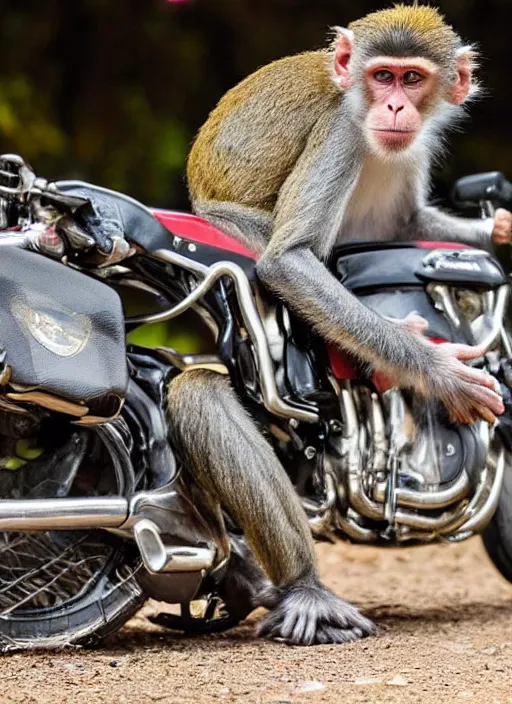 Prompt: a monkey is riding a motorcycle