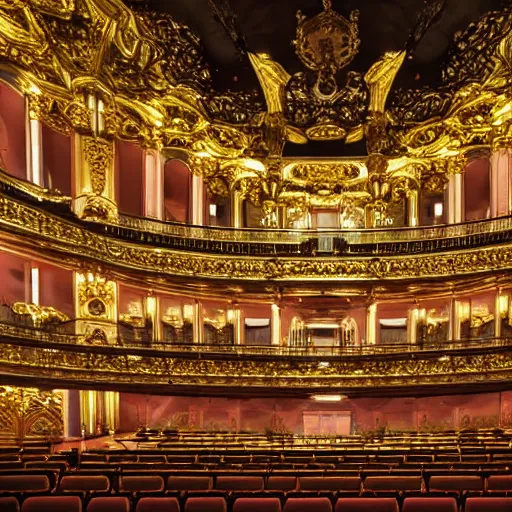 Image similar to high quality, high detail, vienna operahouse interior, burning jungle set design, photorealistic lighting