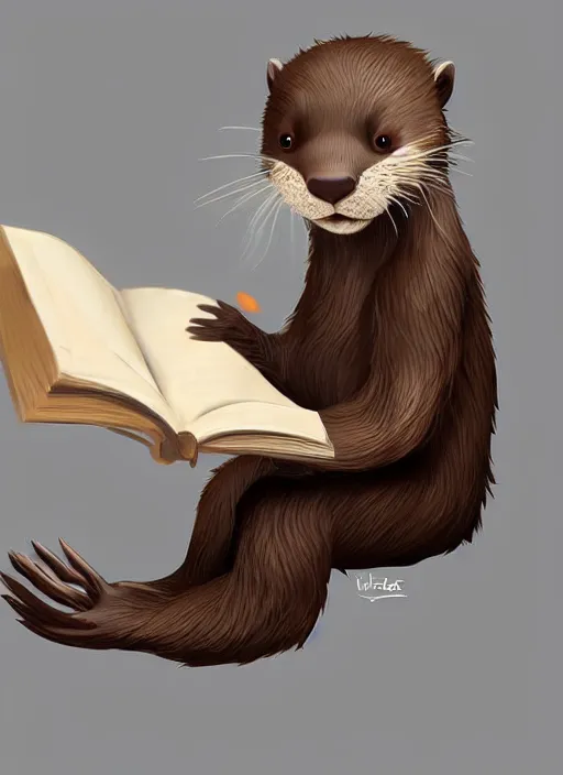 Prompt: cute Otter Student reading a book, unreal 5, concept art, trending on google