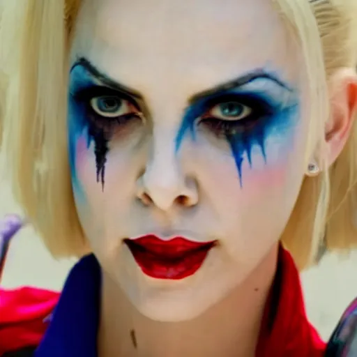 Image similar to charlize theron as harley quinn in suicide squad, 8k, RED camera