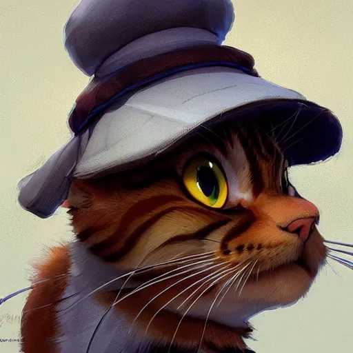 Prompt: a train conductor tabby cat, wearing a train conductor hat. By Makoto Shinkai, Stanley Artgerm Lau, WLOP, Rossdraws, James Jean, Andrei Riabovitchev, Marc Simonetti, krenz cushart, Sakimichan, trending on ArtStation, digital art.