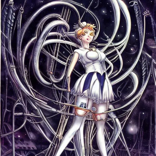 Prompt: sailor moon. concept art by hr giger