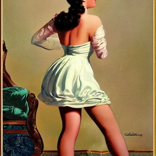 Prompt: beautiful woman in dress, by gil elvgren