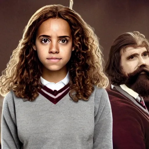 Prompt: hermione granger with a full beard and mustache