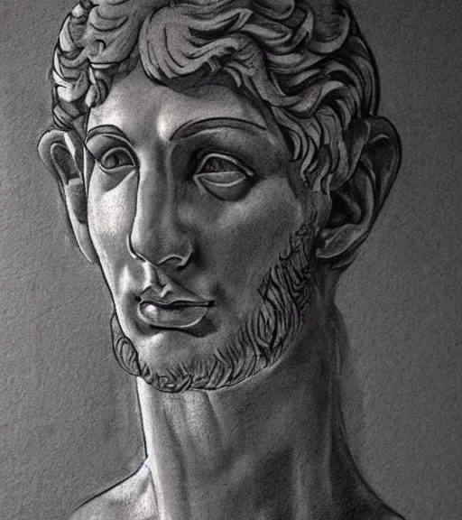 Prompt: tattoo design sketch of the head of michelangelo's david broken in the middle, in the style of den yakovlev, realistic face, black and white, realism tattoo, hyper realistic, highly detailed