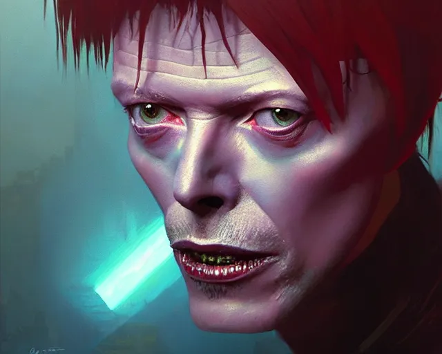 Image similar to highly detailed portrait of david bowie, in gorillaz, stephen bliss, unreal engine, fantasy art by greg rutkowski, loish, rhads, ferdinand knab, makoto shinkai and lois van baarle, ilya kuvshinov, rossdraws, tom bagshaw, global illumination, radiant light, detailed and intricate environment