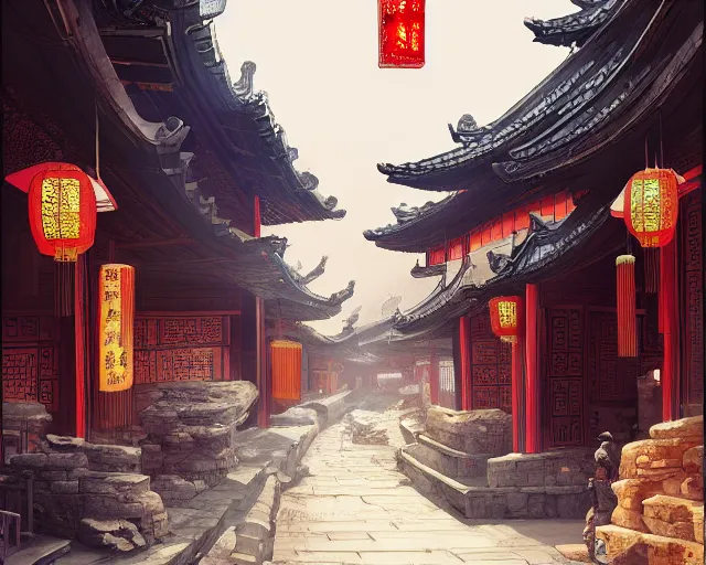 Prompt: a street in ancient china artstation