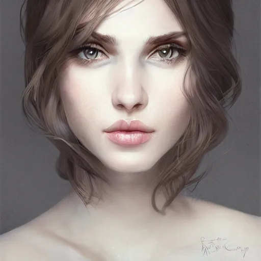 Prompt: elegant young brunette woman, Cottagecore, full face frontal centred, very detailed, portrait, high contrast, soft lighting, shallow focus, RossDraws, Rene Lalique, trending on artstation