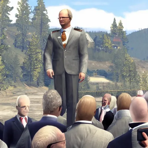 Prompt: Carl XVI Gustaf, declaring war against the United States of America, GTA5 style