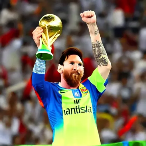 Prompt: lionel messi lifting the fifa world cup after