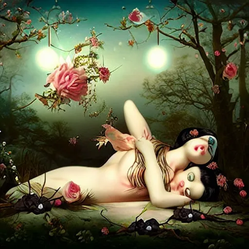 Prompt: lullaby scenery by Natalie Shau, masterpiece