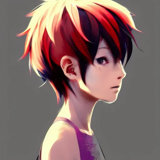 Prompt: portrait of anime pixie character with punk hair style, manga cover, highly detailed, digital painting, artstation, concept art, sharp focus, illustration, strong brush stroke, anime, art by greg rutkowski, ilya kuvshinov, sharp focus, ghibli studio, art by ilya kuvshinov, rossdraws