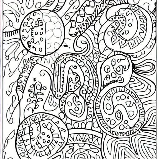 Prompt: A children's coloring book page, half completed.