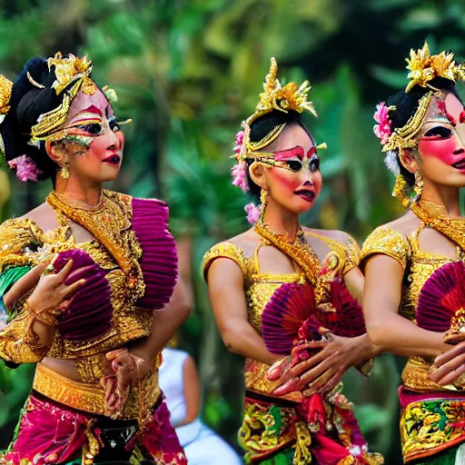 Image similar to bali island, balinese dancers, perfect faces