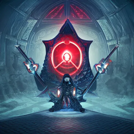 Prompt: full shot of a symmetrical game - icon of horror medieval swords crossed, red powerful fantasy epic legends, game icon stylized, digital illustration radiating, a glowing aura, global illumination, ray tracing, 8 k high definition, intricate details, octane render, unreal engine, trending on arstation