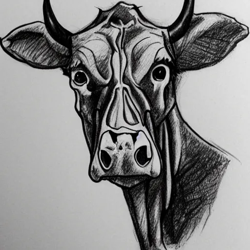 Image similar to a black pen sketch of a cow skull, beginner, intermediate art, anatomy, paper art