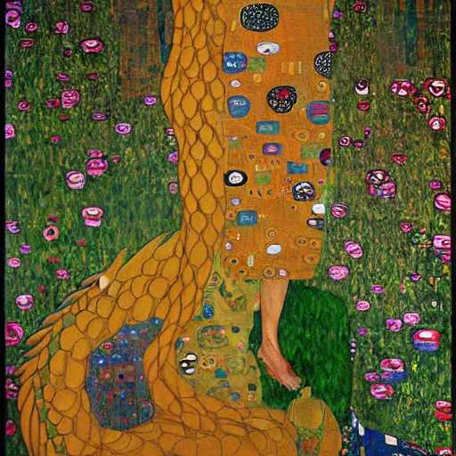 Image similar to dragon sitting comfortably painting by gustav klimt