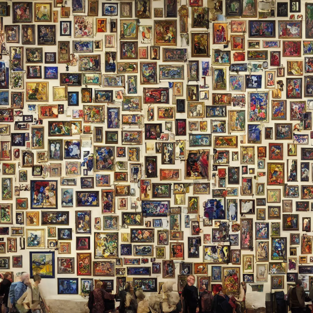 Image similar to a wall with a collage of world's six most expensive paintings