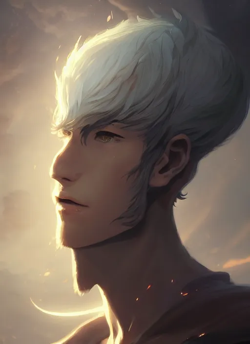 Prompt: a portrait of a male daemon, intricate, tone mapped, ambient lighting, highly detailed, digital painting, artstation, concept art, 4 k, god rays, evil aura, stunning beautiful, glowing eyes, sharp focus, by makoto shinkai and akihiko yoshida and hidari and wlop