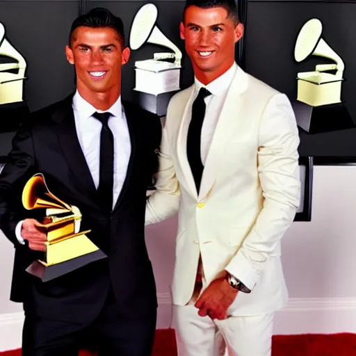Image similar to lionei messi and cristiano ronaldo at the grammy awards