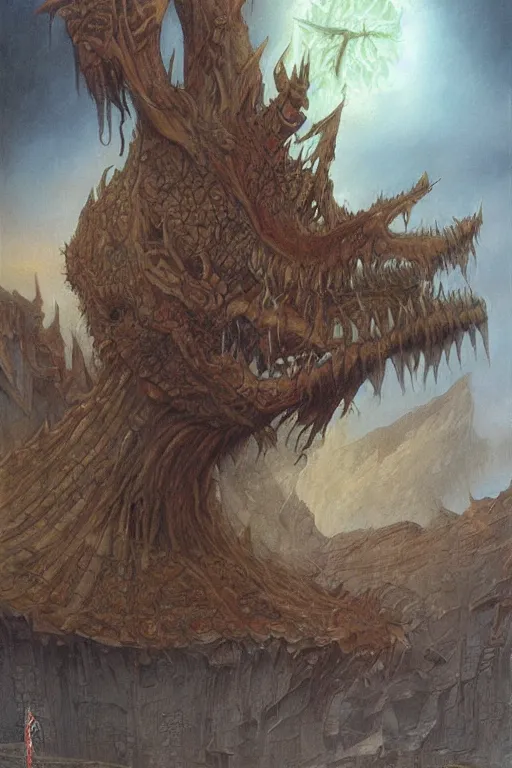 Image similar to artwork by john howe of a the angry abomination