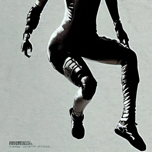 Image similar to Trinity the matrix, Female sprinter in athletic attire with cyborg legs, metal body, diesel punk, athletic footage, 1980's, olympics, cinematic, art deco