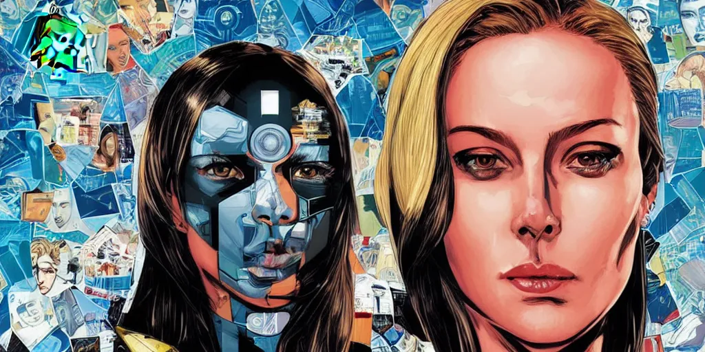 Image similar to a portrait of a single female android, by MARVEL comics and Sandra Chevrier