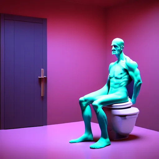 Prompt: Digital art High detailed Dr.Manhattan in Ukrainian village house by Taras Shevchenko, siting on a toilet, photorealism, by Beeple,8K,Pentax 67, Kodak Portra 400, rendered in Octane render