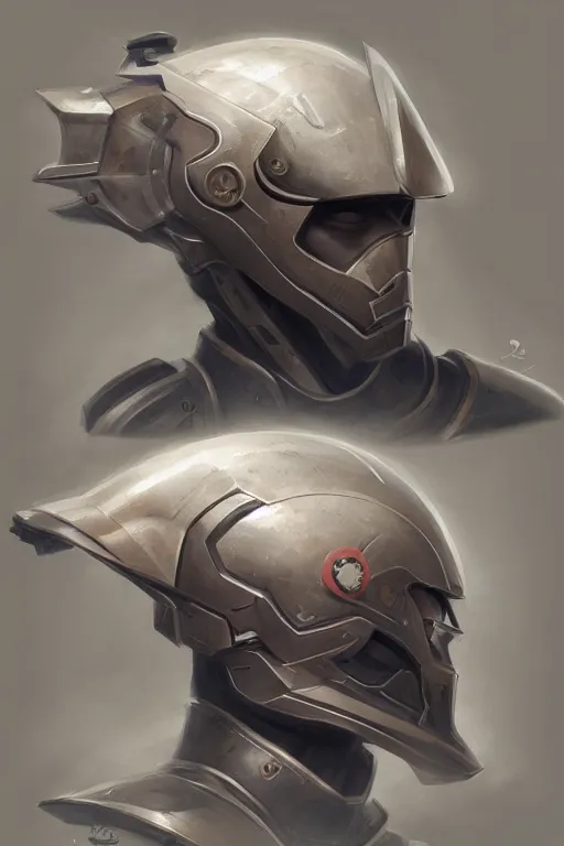 Prompt: helmet concept by yintion j - jiang geping, lineart, oil painting, concept sketches, rejected concepts, digital painting, highly detailed, artstation, sharp focus