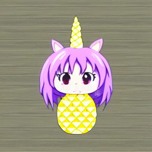 Image similar to die cut sticker of anime chibi kawaii cute pineapple unicorn