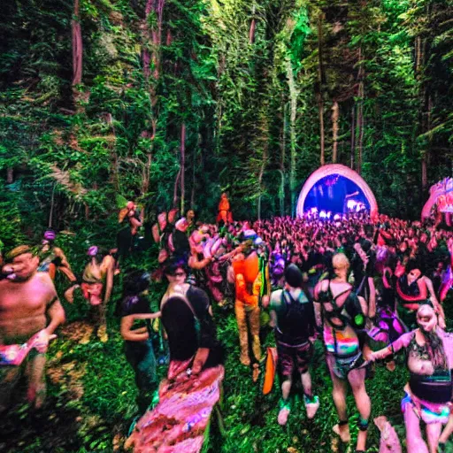 Prompt: a psytrance party in the mountains