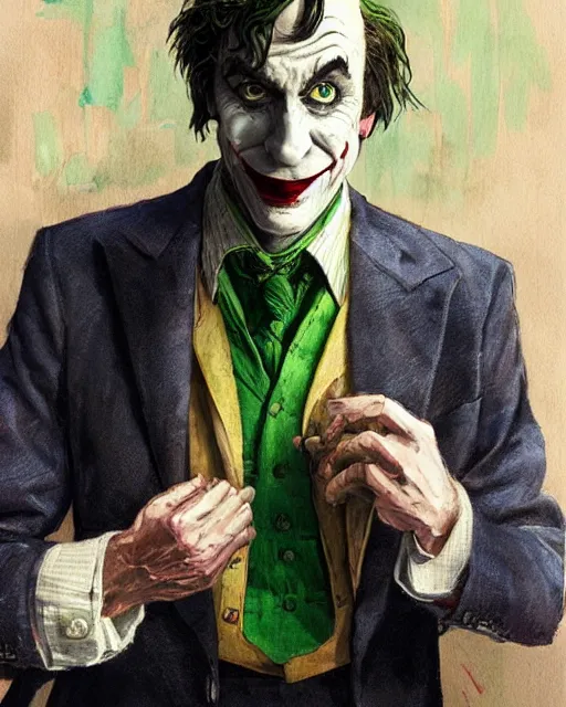 Image similar to portrait of saul goodman as the joker, portrait photography, art by makoto shinkai and peter elson, bernie wrightson