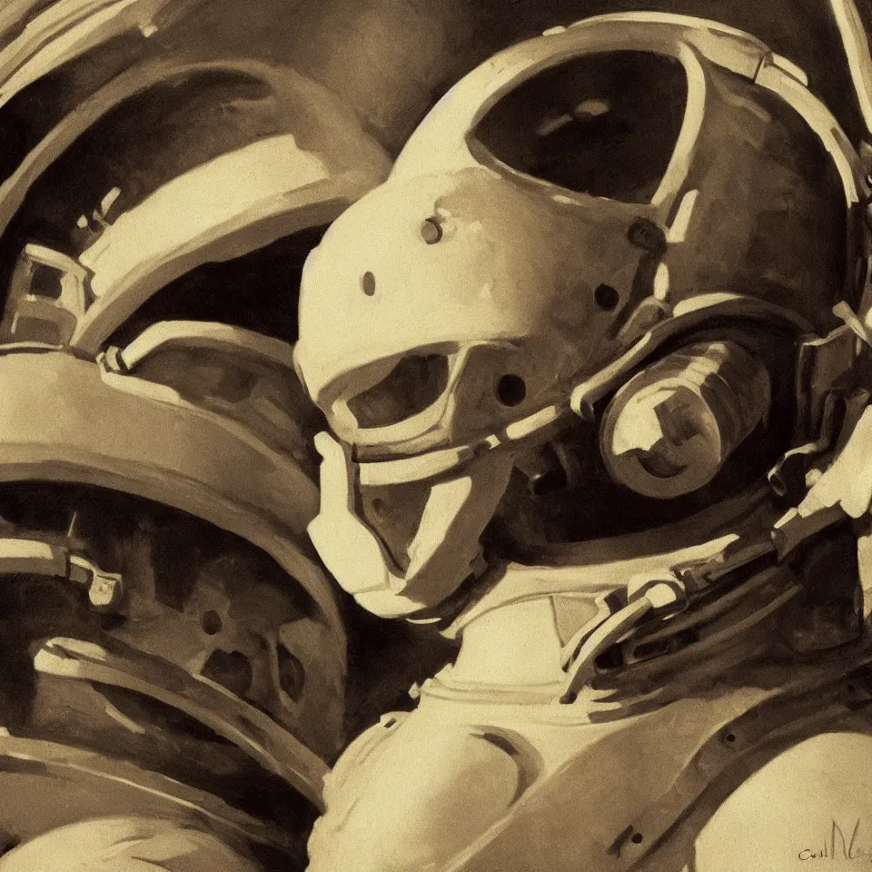 Prompt: a detailed bust of an astronaut helmet by camille corot, dynamic lighting, cinematic, epic composition, masterpiece