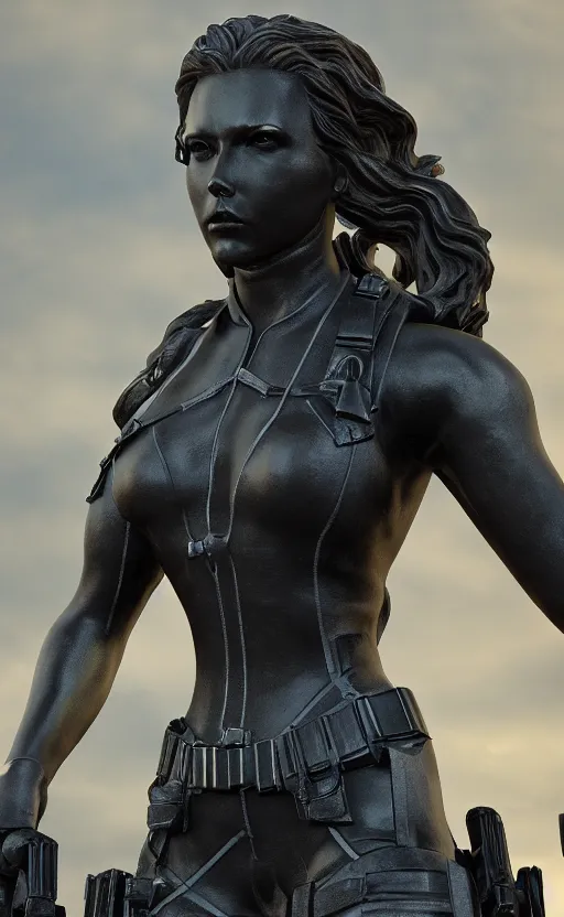 Image similar to black widow, bronze statue, unreal engine, high detailed