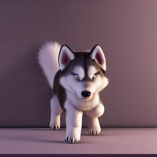 Image similar to a cute husky, 3 d render, octane render, houdini, blender, unreal engine 5